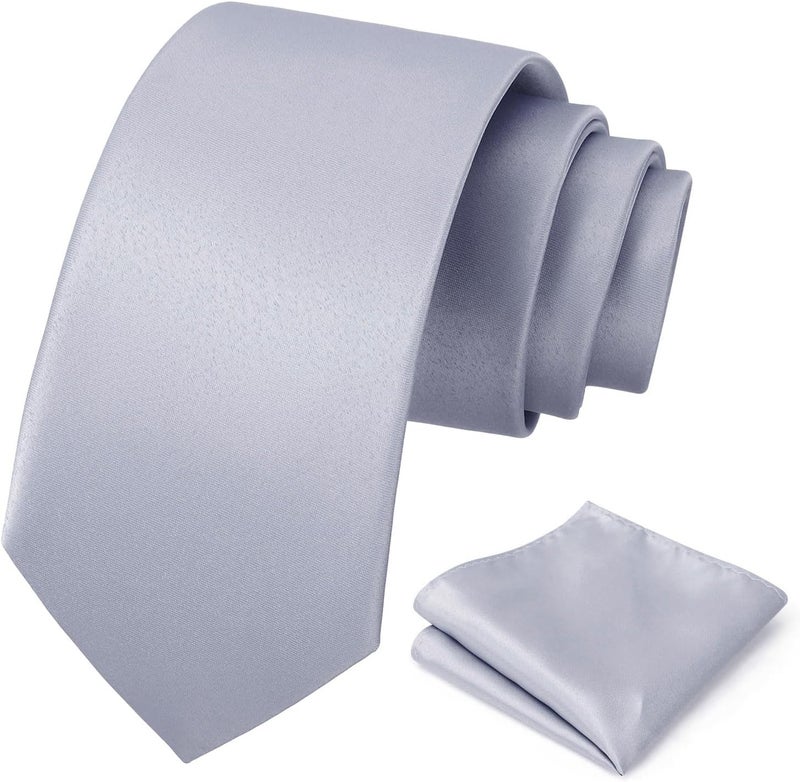 pensee Men's Tie Set Solid Pure Color 3.15" (8CM) Classic Formal Plain Necktie and Pocket Square Set For Men - Image 1